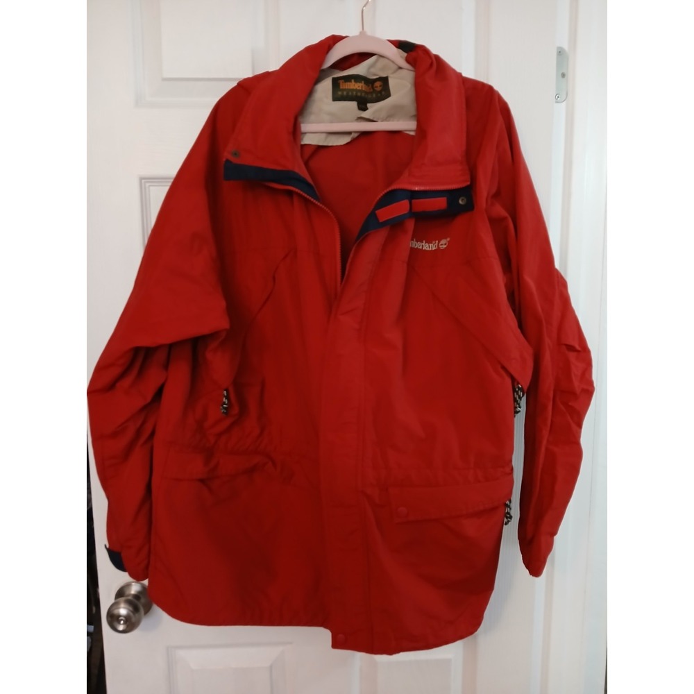 Red Timberland Men's Jacket Hooded Coat Weather Gear Outdoor Size XXL - Read